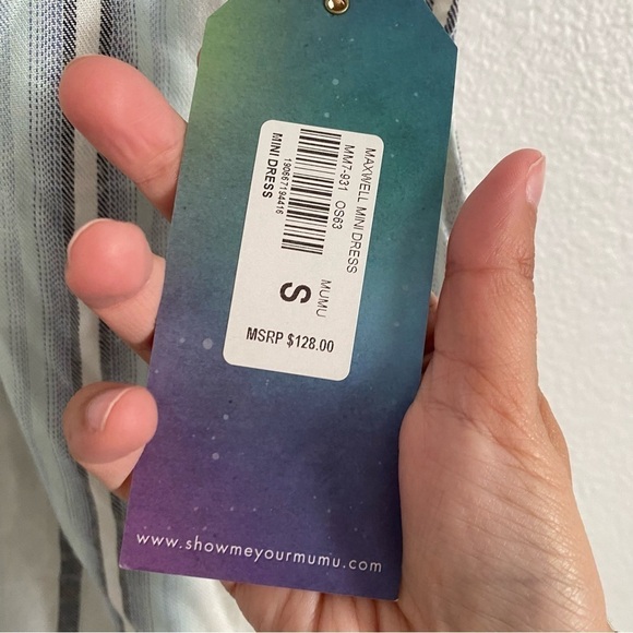 NWT Show Me Your Mumu Women's Size Small Blue Striped Maxwell Mini Dress - Picture 4 of 5